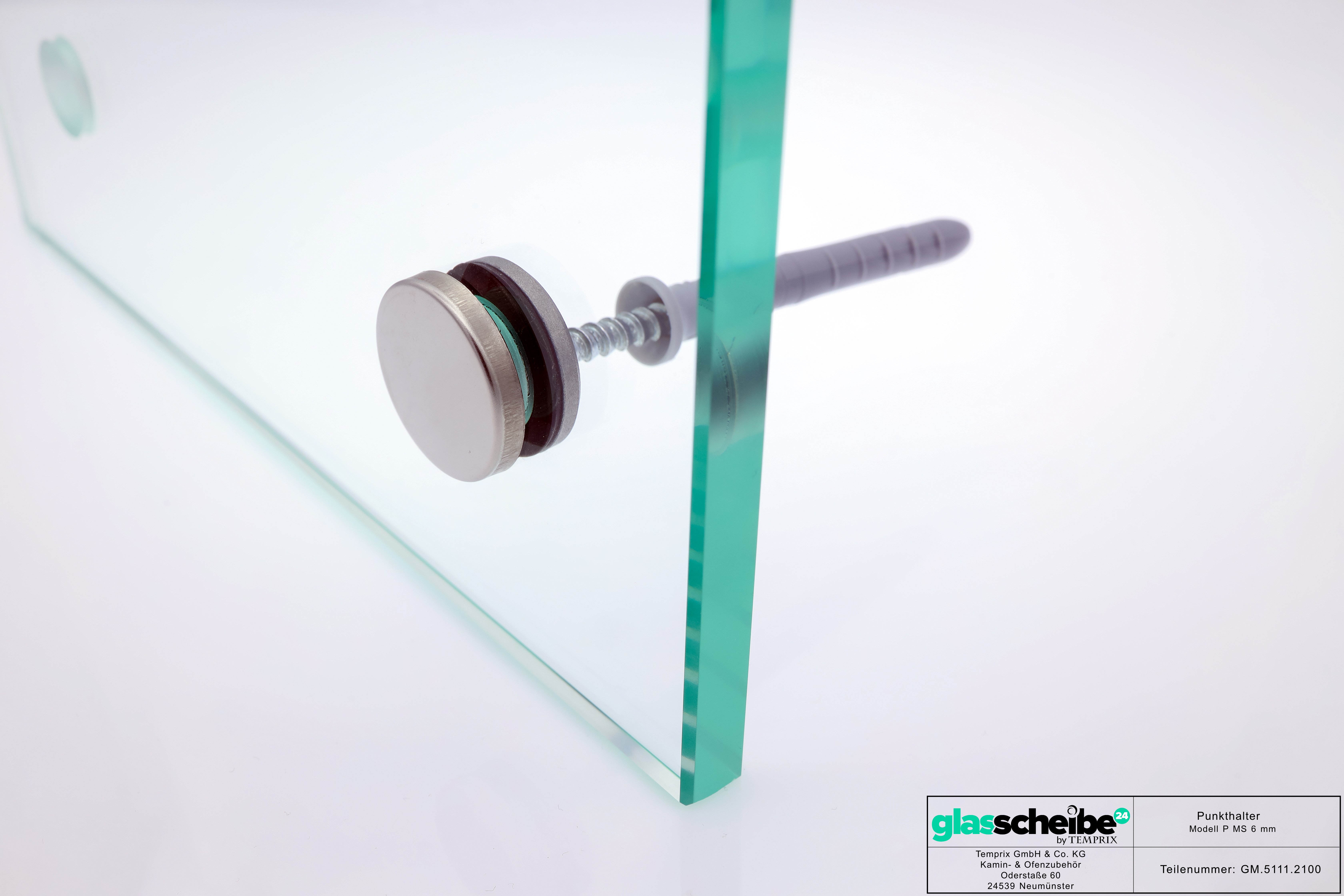 Wandhalter Punto für 6mm Glasplatten mit Wandabstand  (Größe: 6 mm, Zubehör: Schraube und Dübel, Abstand: 3,2 mm)