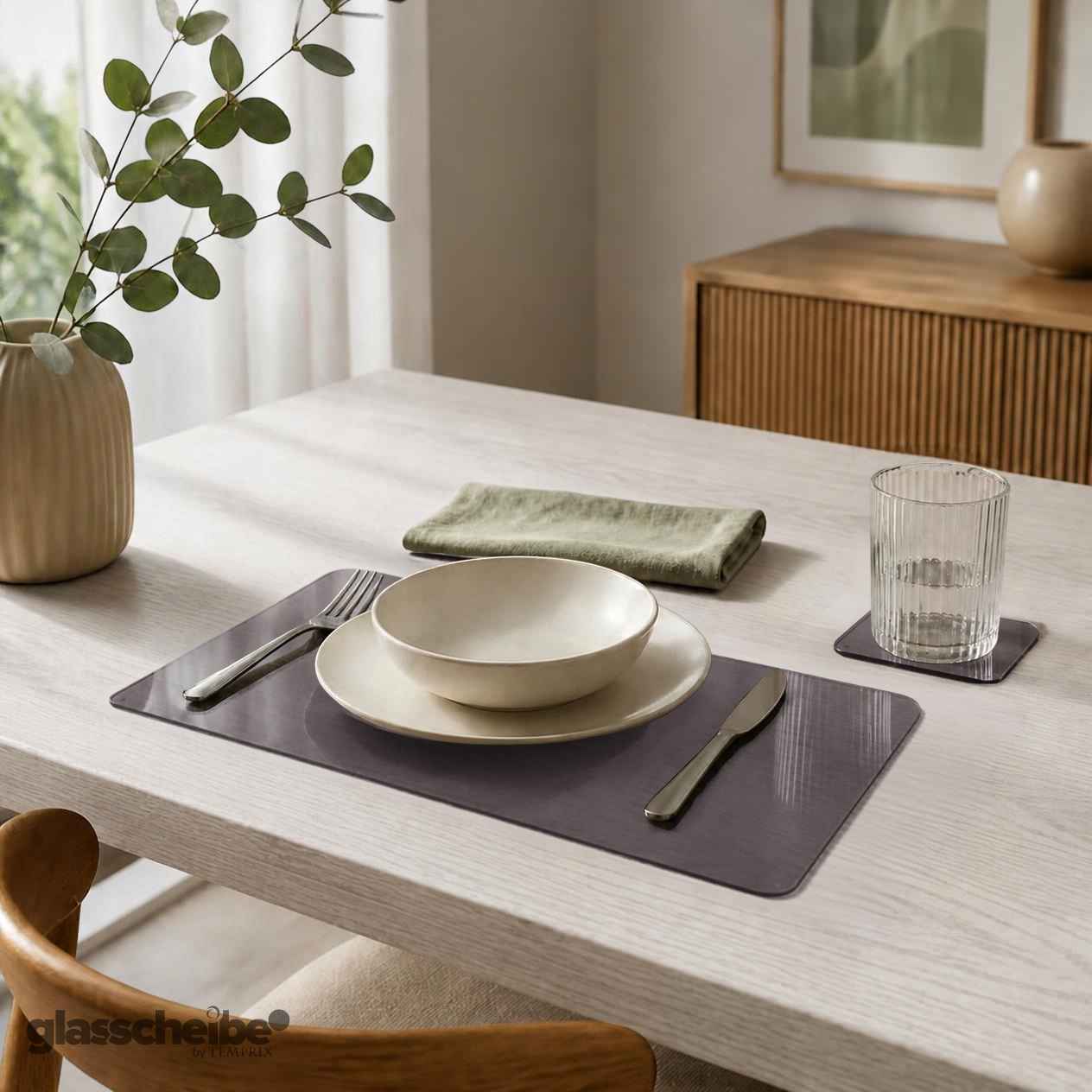 Tischset Grau mit runden Ecken