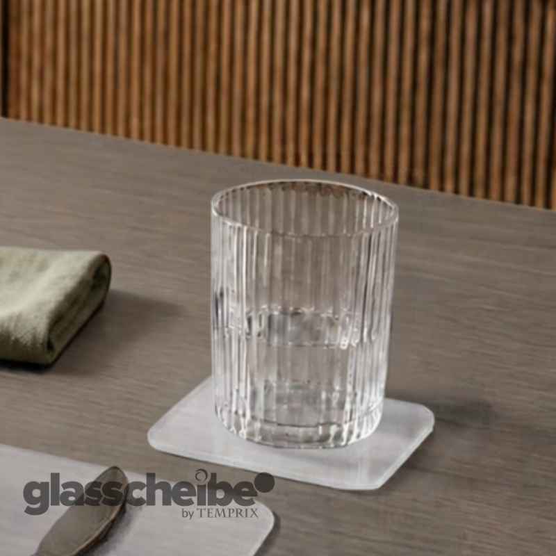 Glasuntersetzer aus satinierten Glas runde Ecken 100 x 100mm