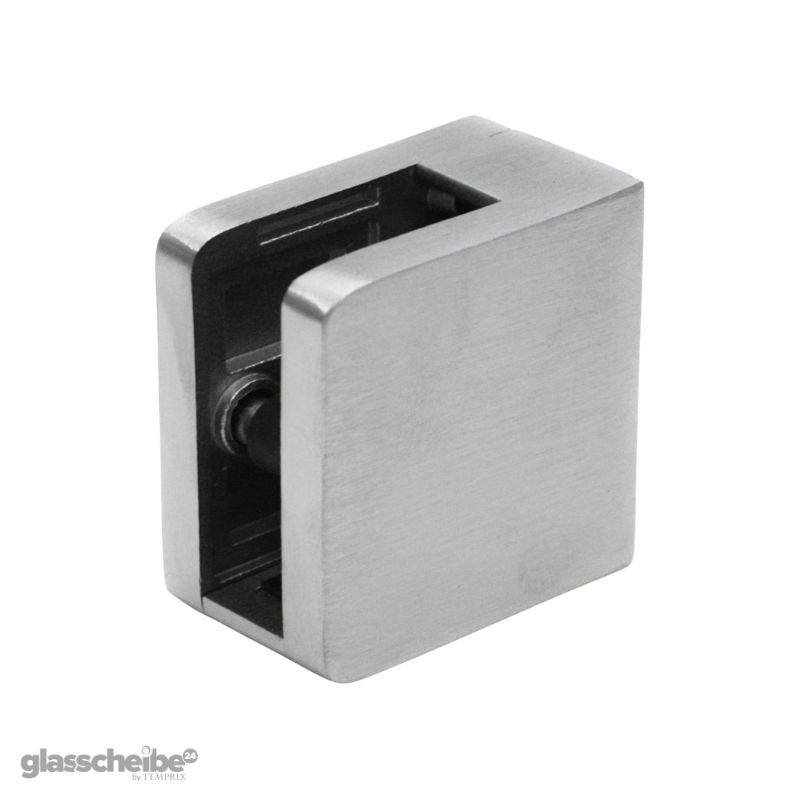 Edelstahlhalterung für Glasscheiben  rechteck gebürstet Silber - Endstück  (Größe: 8 mm)