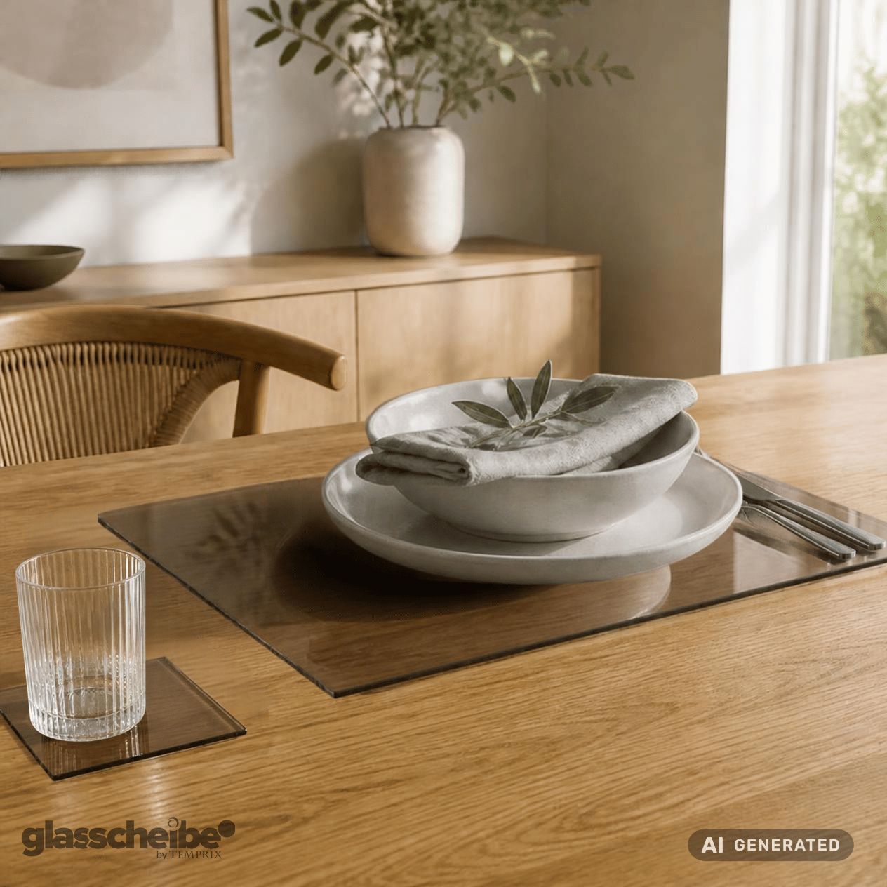 Tischset aus Grauglas mit spitzen Ecken in 400x300mm