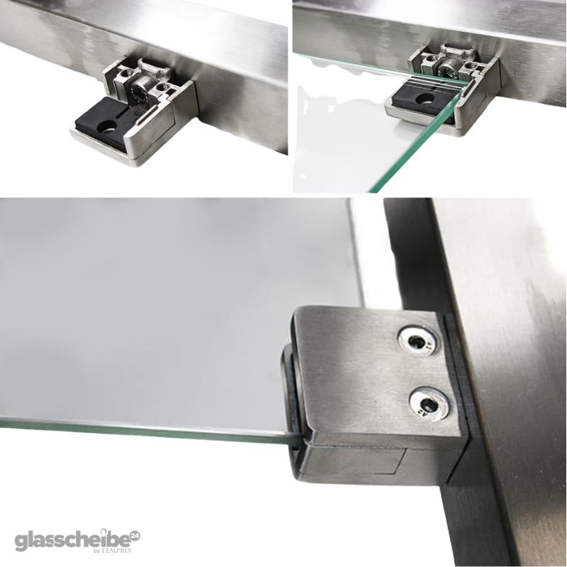 Edelstahlhalterung für Glasscheiben rechck gebürstet Silber - Endstüteck