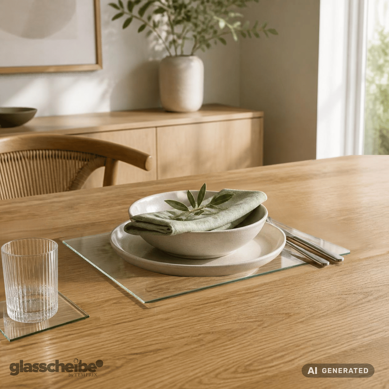 Tischset aus Klarglas mit spitzen Ecken in 300x200mm