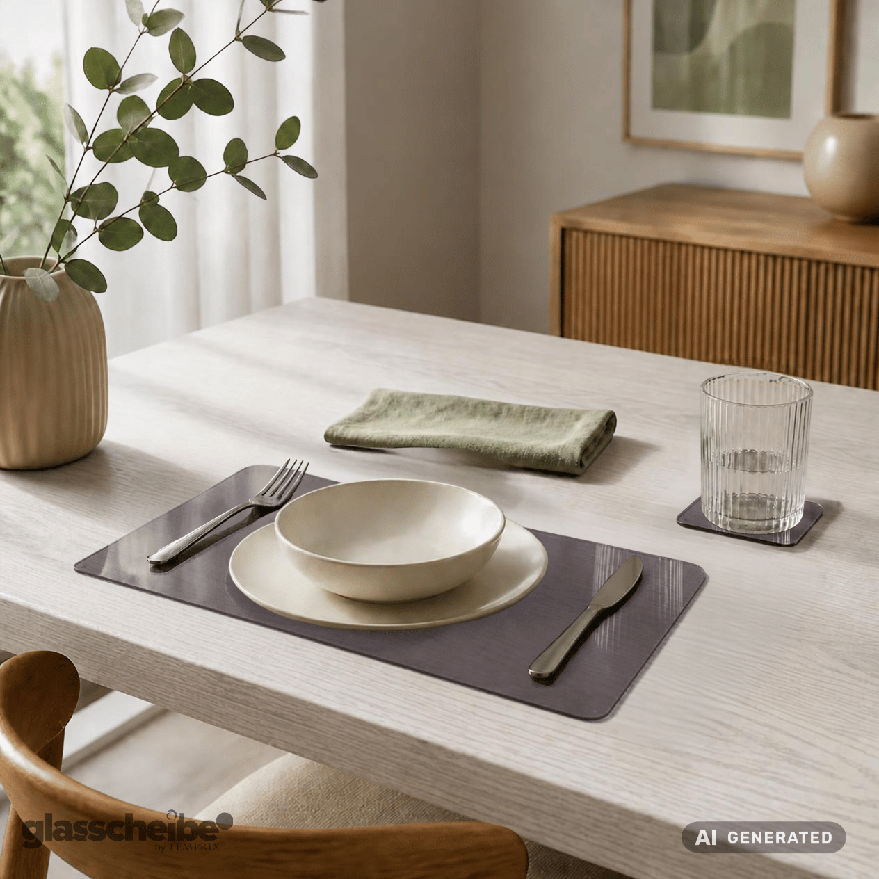 Tischset Grauglas mit runden Ecken in 400x300mm