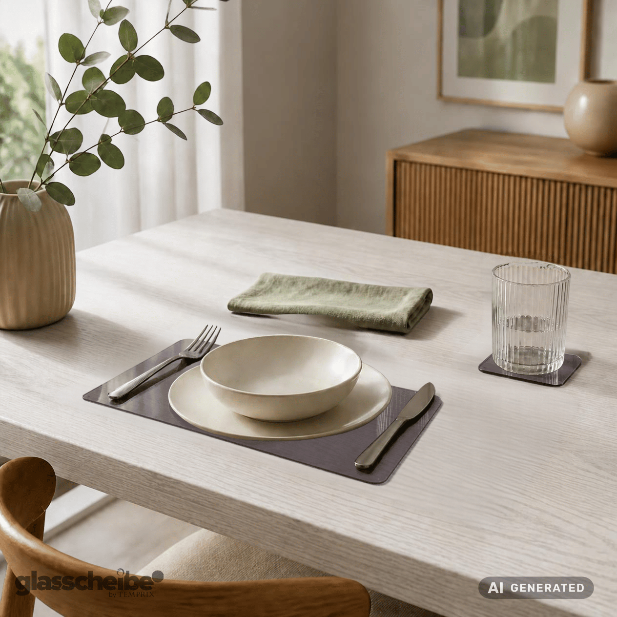 Tischset Grauglas mit runden Ecken in 300x200mm