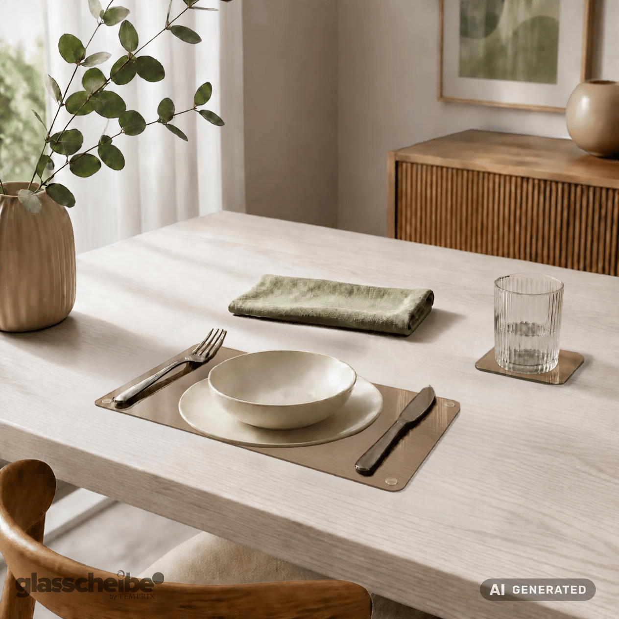 Tischste Braunglas mit runden Ecken in 300x200mm