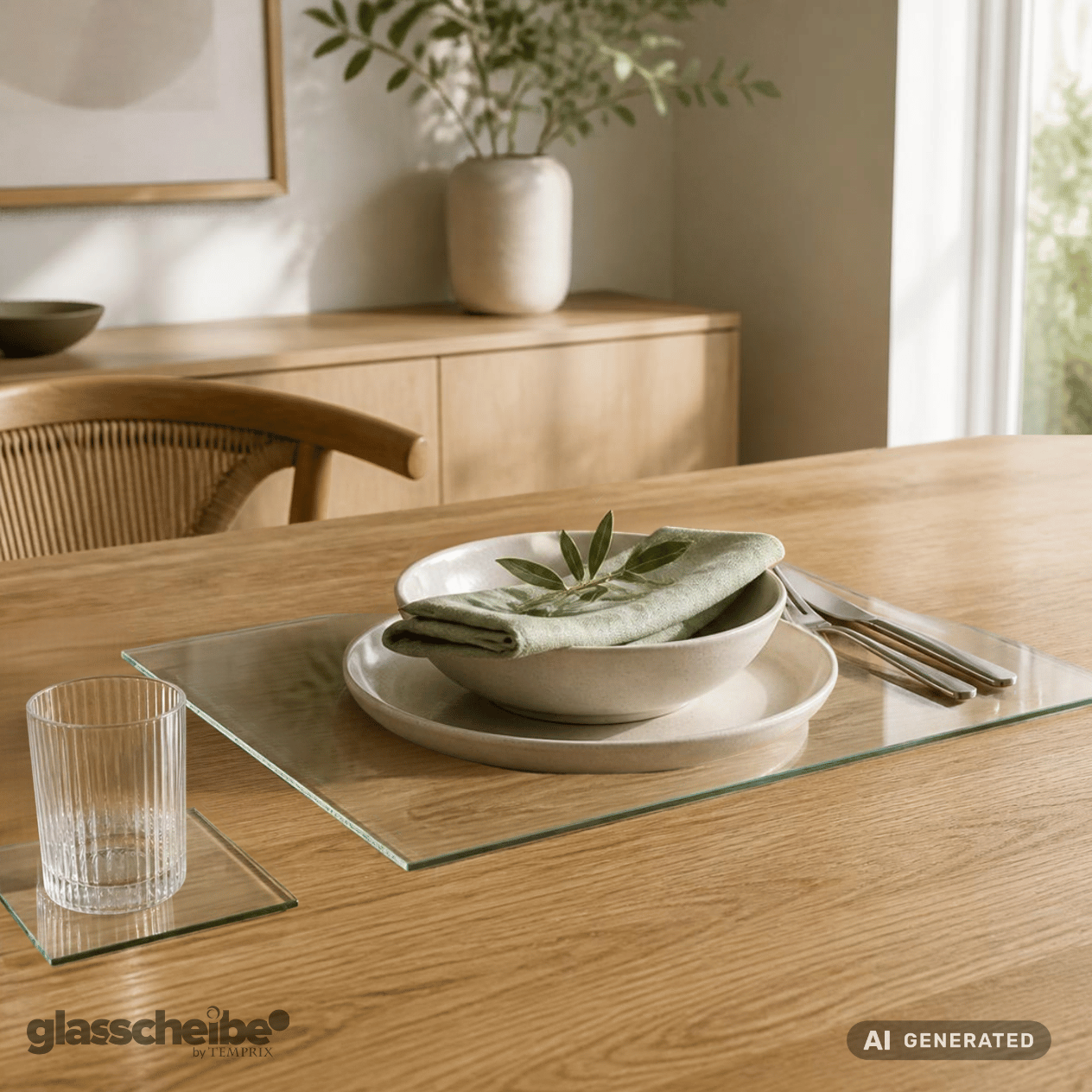 Tischset aus Klarglas mit spitzen Ecken in 400x300mm
