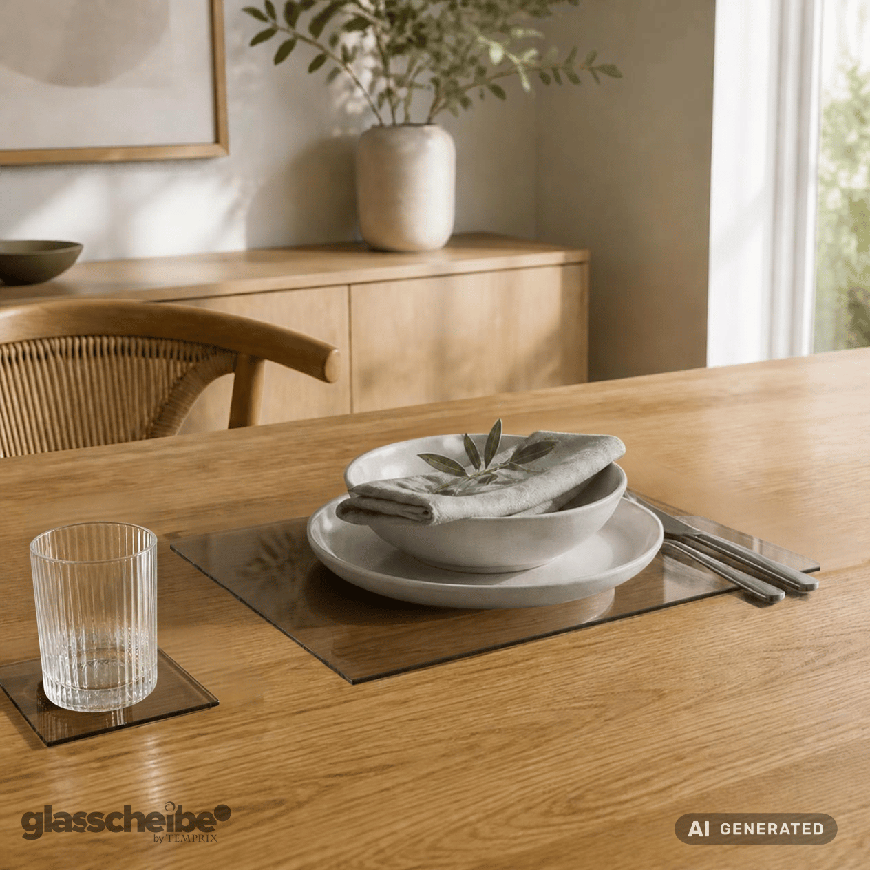 Tischset aus Grauglas mit spitzen Ecken in 300x200mm
